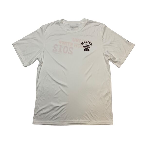 Champion Malibu Liqueur Beach Staff 2012 T Shirt Mens L Large White Double Dry - Picture 1 of 11